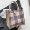 Classic Plaid Linen Daily Lunch Shopping Gift Bag