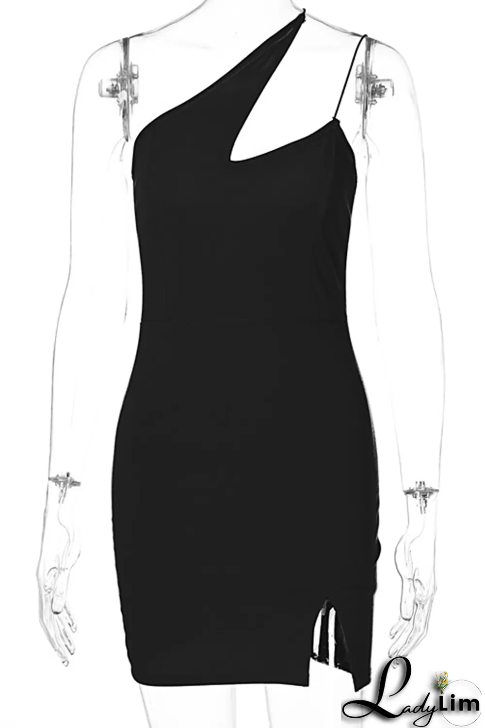 Black Sexy Solid Patchwork Spaghetti Strap Pencil Skirt Dresses