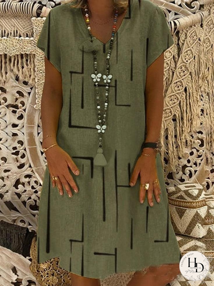 Casual Plus Size V-neck Knee-length Dress