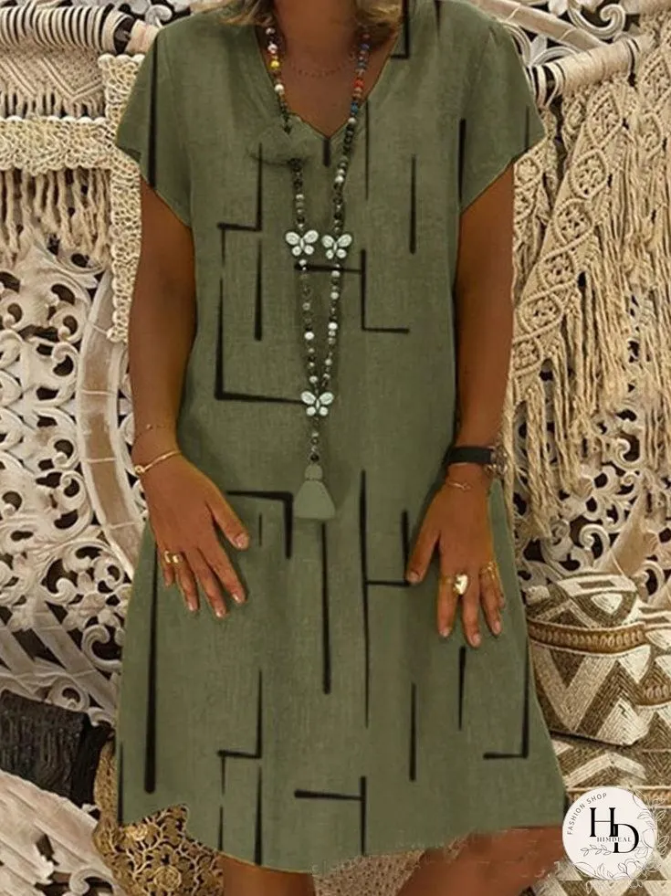 Casual Plus Size V-neck Knee-length Dress