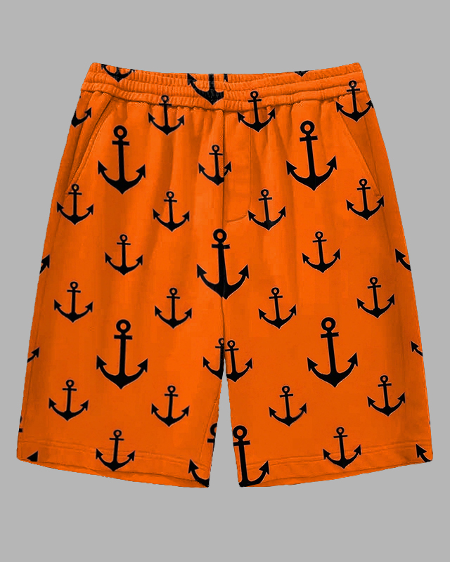 Men's Big Size Casual Simple Anchor All Over Printed Outdoor Shorts with Pocket