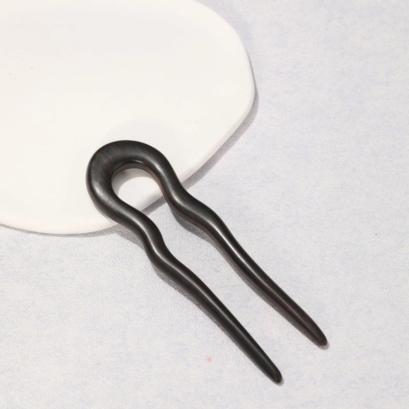 U-shaped Double Hairpin Handmade Sandalwood Hairpin Plate Headdress Simple Modern Wood Hairpin Chinese Clothing Antique Accessories Hairpin