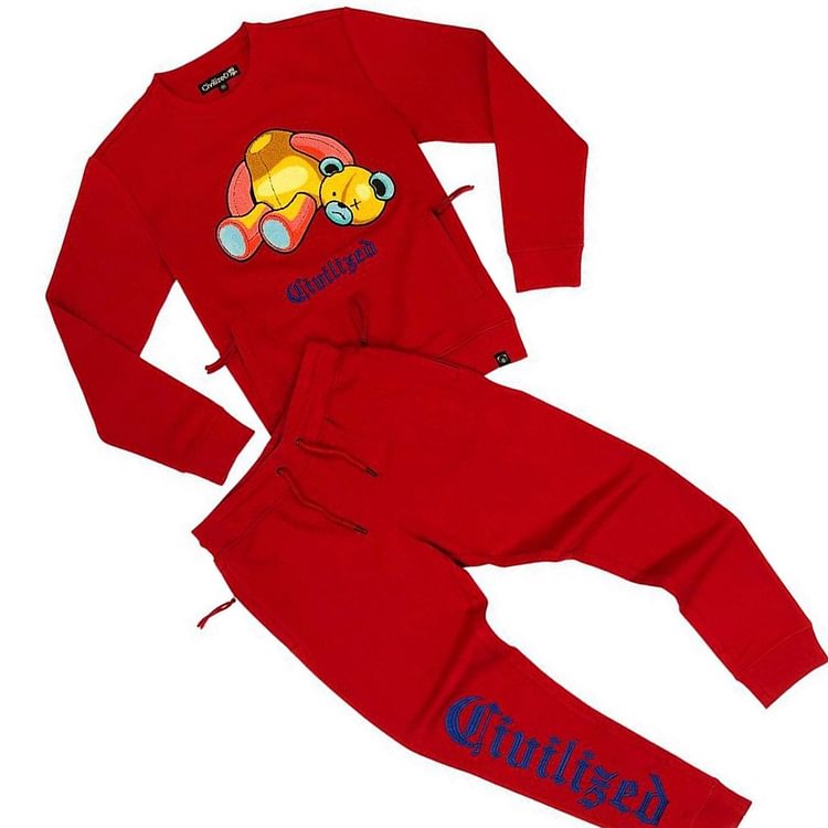 Red fashion XX bear printed sweater suit