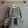 Kid Baby Girl Autumn Plaid Knitted Suit Cardigan Sweater 2 Pcs Sets