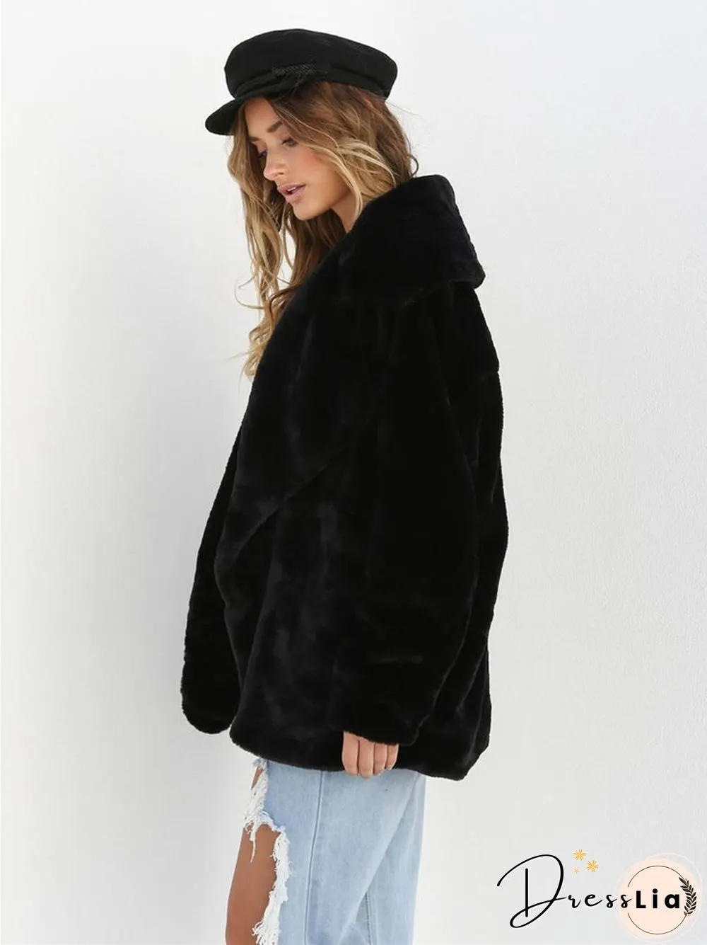 Fashion Solid Color Sexy Plush Lapel Coat