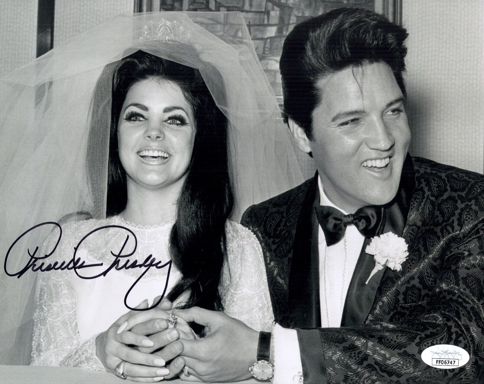 PRISCILLA PRESLEY Signed ELVIS WEDDING 8x10 Photo Poster painting IN PERSON Autograph JSA COA