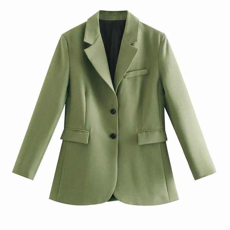 PUWD Casual Woman Green Long Sleeve Blazer 2021 Spring Fashion Ladies Loose Streetwear Outwear Female Elegant Solid Button Jacke