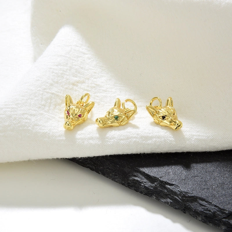 1 Piece Copper Zircon 18K Gold Plated Wolf Jewelry Accessories Pendant