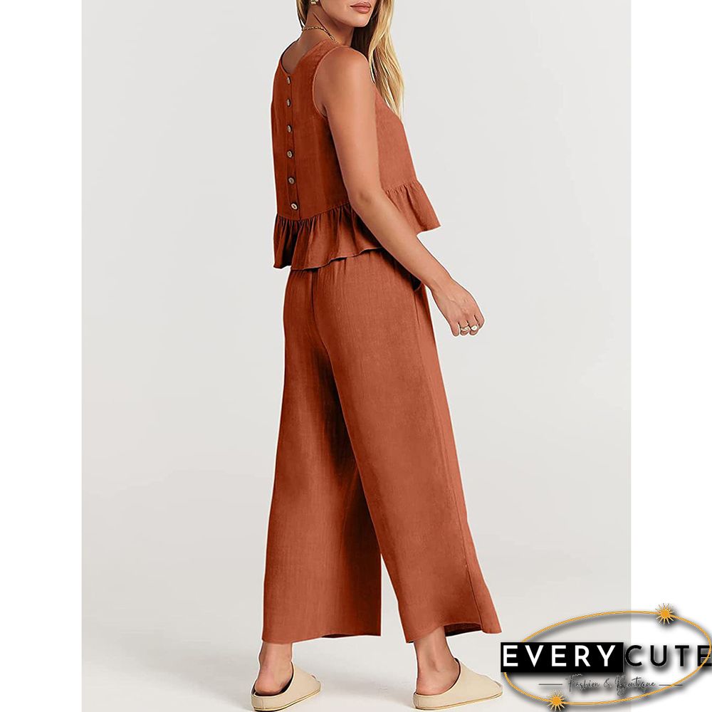 Orange Sleeveless Pleated Tank and Wide Leg Pants set