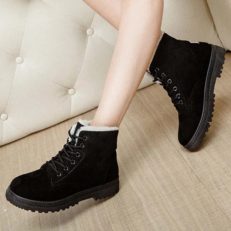 Women Shoes Retro Style Boots Female Women Shoes For Women Winter Boots 2020 Warm Fur Suede Lace-Up Botines Mujer Plus Size