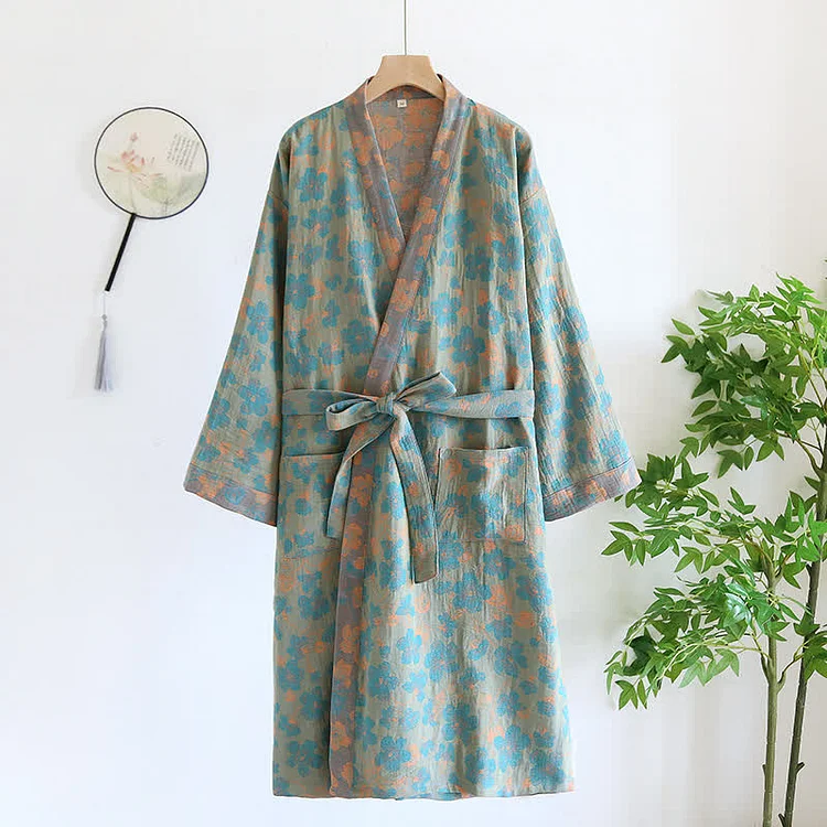Breathable Pure Cotton Jacquard Floral Bathrobe Radinnoo.com