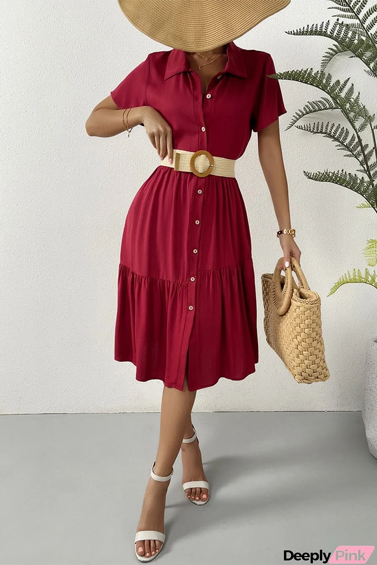 Short Sleeve Button Down Midi Dress