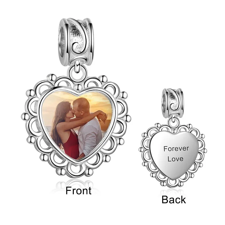 Heart Dangle Engraved Photo Charm Only One Charm Bracelet
