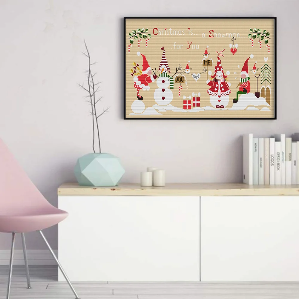 DIY Stamped Cross Stitch 14CT Full Embroidery 57*36cm - Christmas Snowman