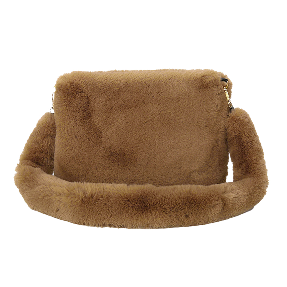 

Women Plush Messenger Bag Big Capacity Totes Winter Fluffy Shoulder Handbag, Yellow, 501 Original