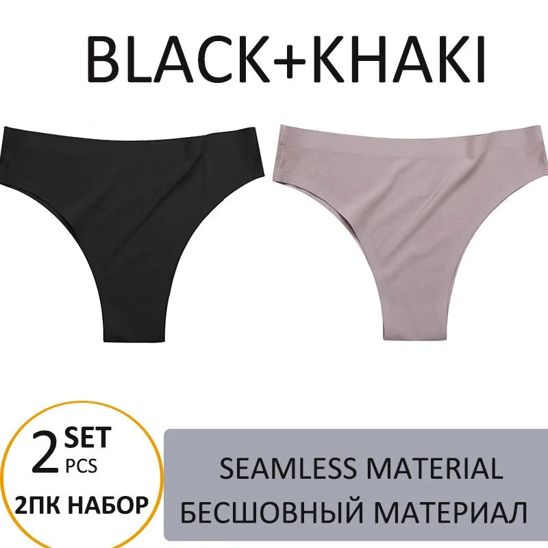2PCS/Set Woman Panties Sexy Bikini Thongs Women Underwear  T-Back Female Lingerie Seamless Ice Silk Underpants For Woman 2021