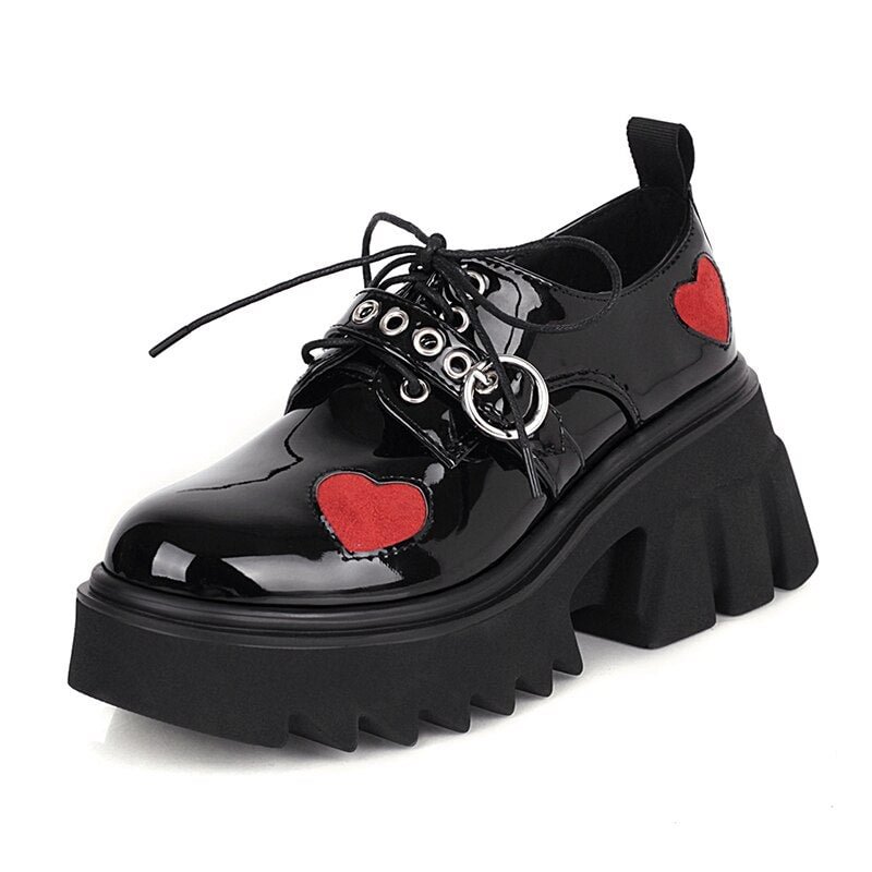 Gdgydh Luxury Brand Female Chunky High Heels Pumps Fashion Buckle Chain Punk Platform Shoes For Women Heart Cute Gothic Shoes