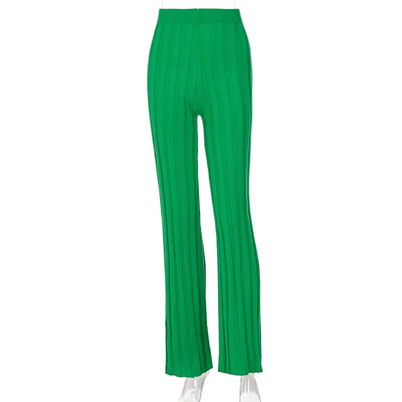 Hawthaw Women Autumn Winter High Waist Knitted Straight Green Long Pants Bottoms Dropshipping 2021 Fall Clothes Wholesale Items