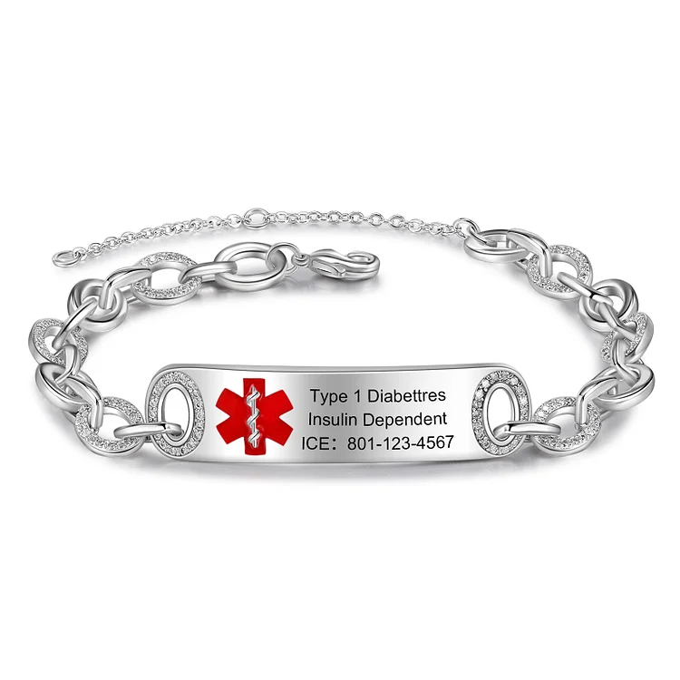 Personalized Medical Alert Bracelet Customized with Texts ID Bracelet Adjustable Gifts for Women Girls