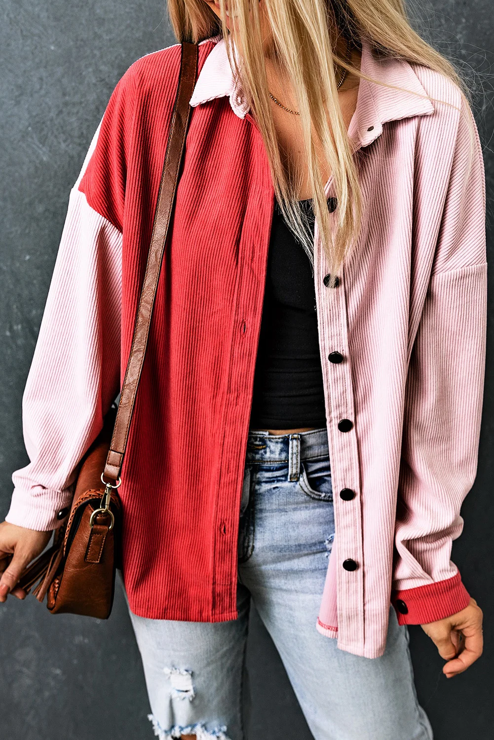 Drop Shoulder Colorblock Corduroy Shacket | IFYHOME