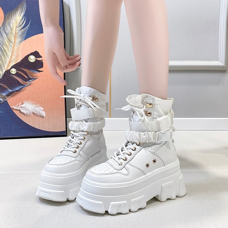High Top Sneakers Fashion Buckle Breathable Thick Sole Platform Sneakers
