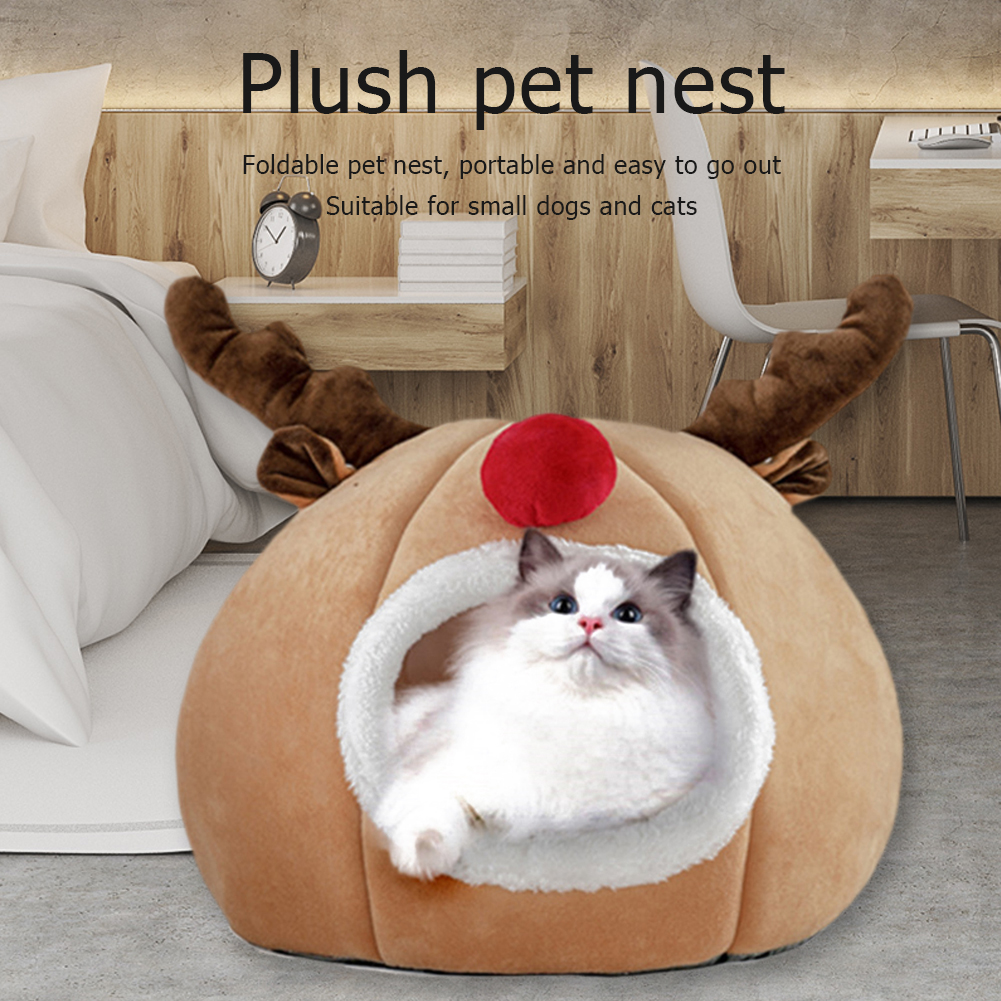 

Cartoon Deer Soft Plush Kennel Warm Indoor Cat House Dog Folding Pet Nest, 501 Original