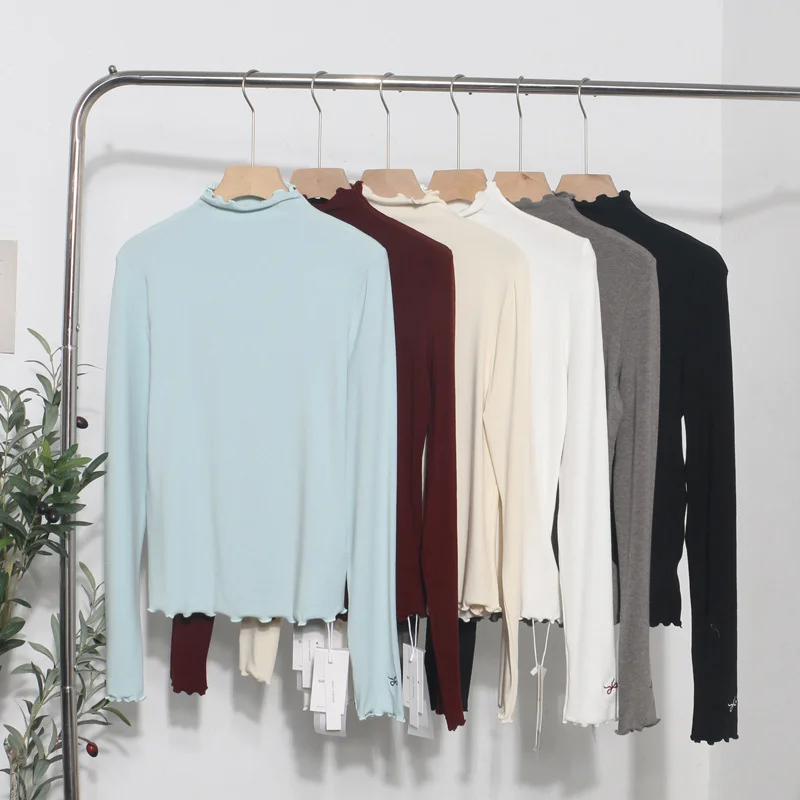 Uveng Half High-Necked Bottomed Shirt Women's Autumn And Winter New Bow Embroidery Inside The Top Of The Jacket T-Shirt 3187