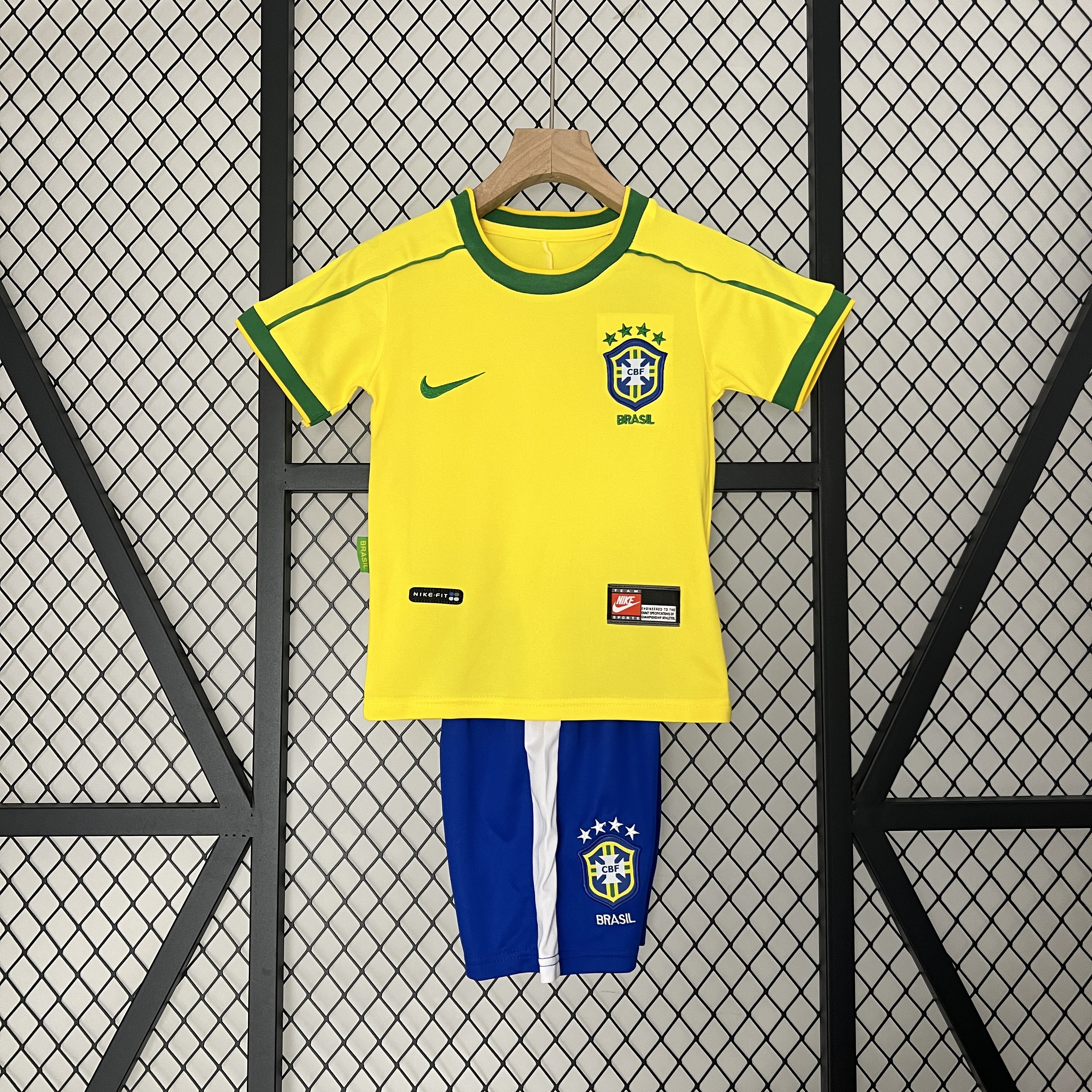 Retro Brazil 1998 Home Stadium Kids Kit