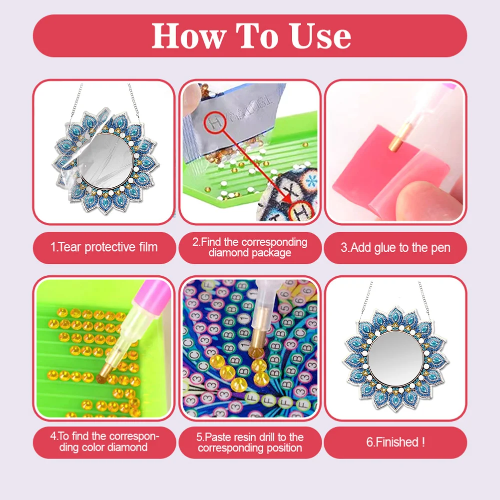 Mandala DIY Diamond Painting Mirror Kit Diamond Art Makeup Mirror for Beginners