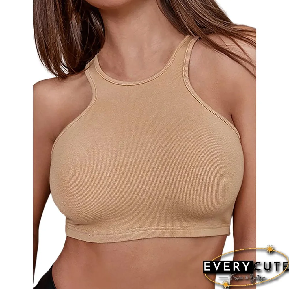 Khaki Slim Fit Crop Vest Top