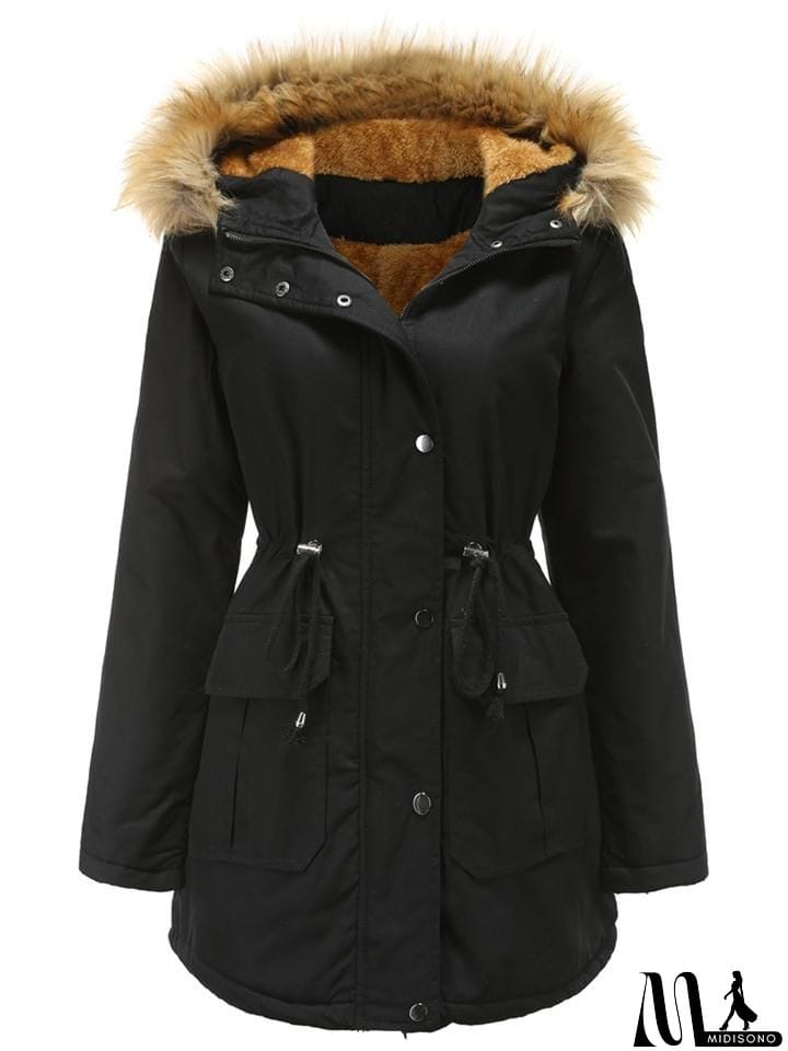MidiSono - Women's Casual Hooded Thermal Cotton Coats