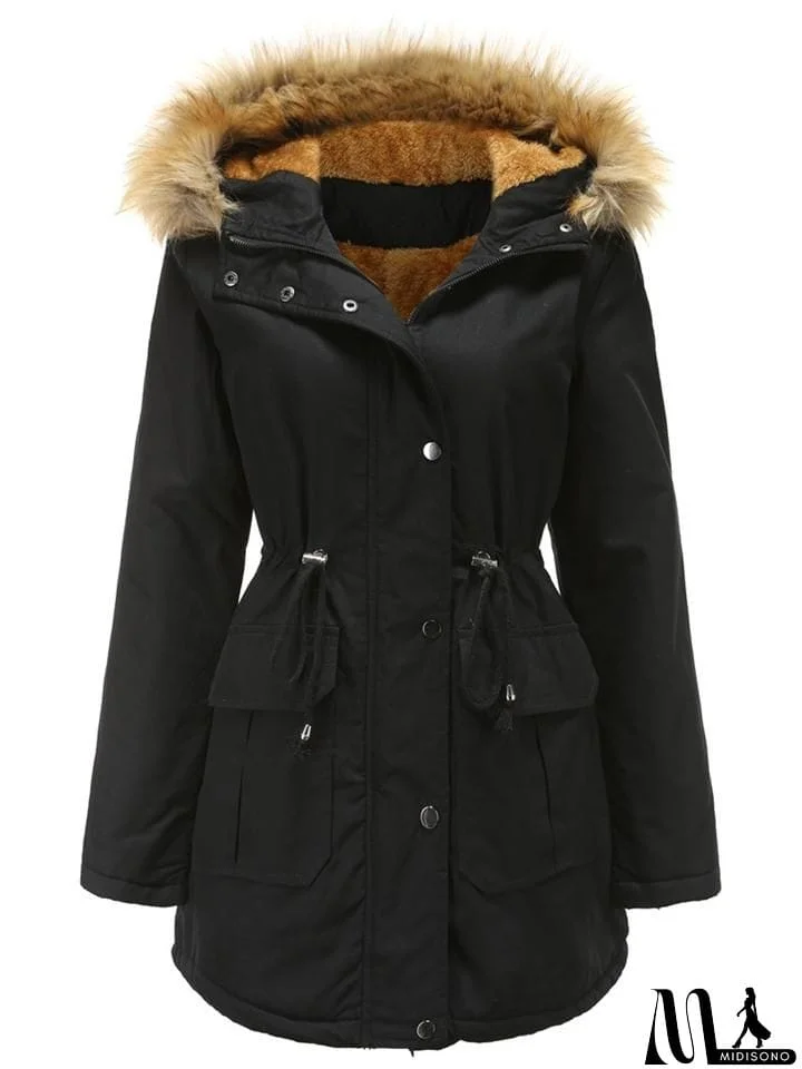 MidiSono - Women's Casual Hooded Thermal Cotton Coats
