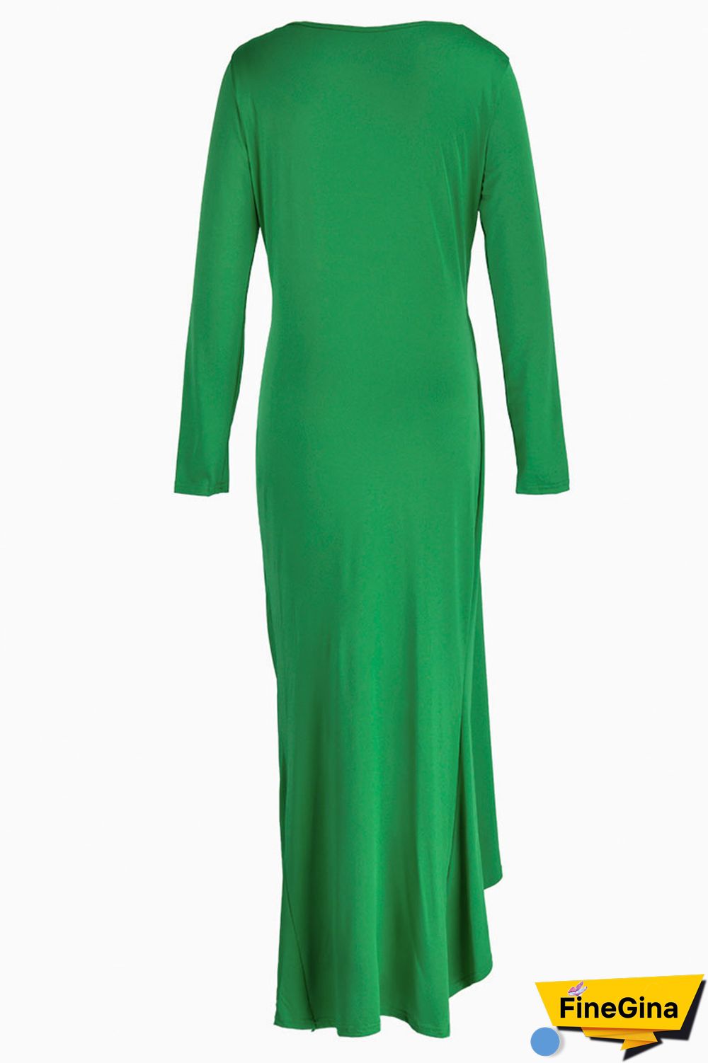 Green Casual Solid Patchwork Fold Asymmetrical O Neck Straight Dresses