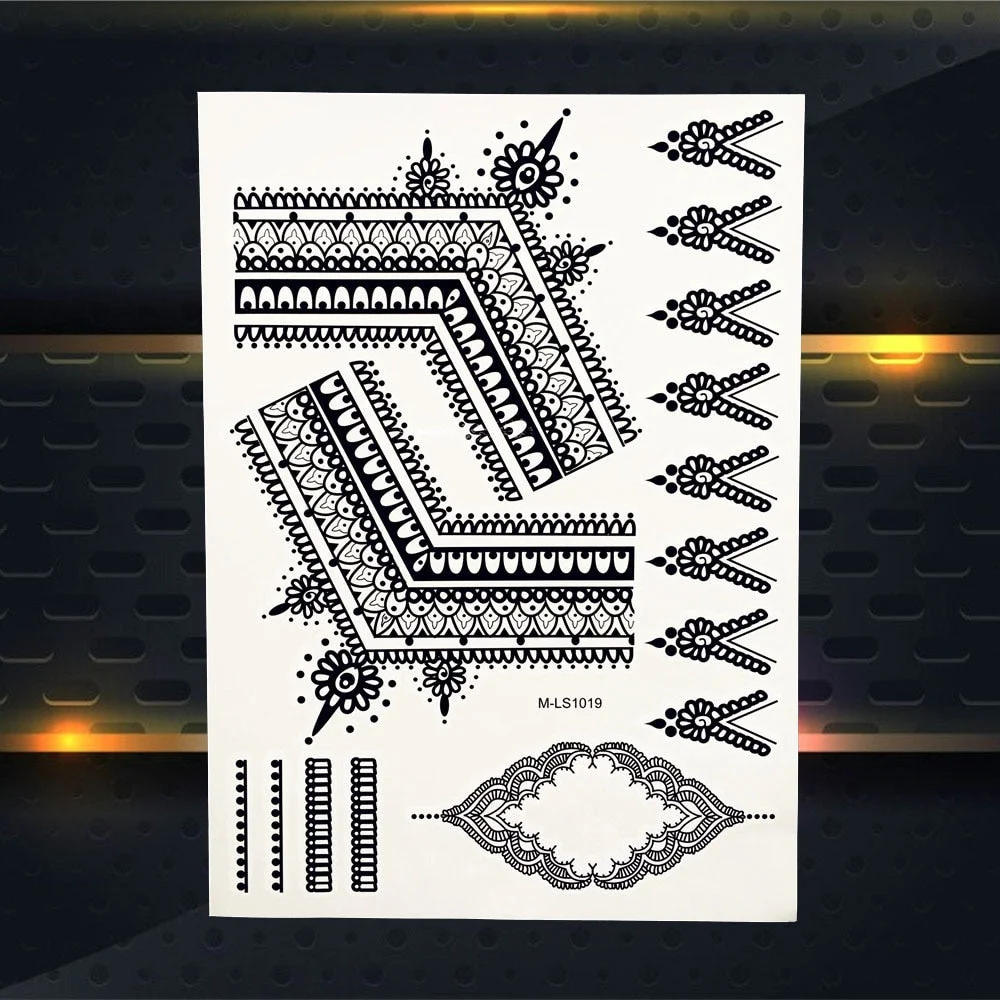 1PC Women Wedding Henna Flash Temporary Tattoo Sticker Black Elephant Ganesha Design Waterproof Fake Tattoo Elephant Chain PBJ18