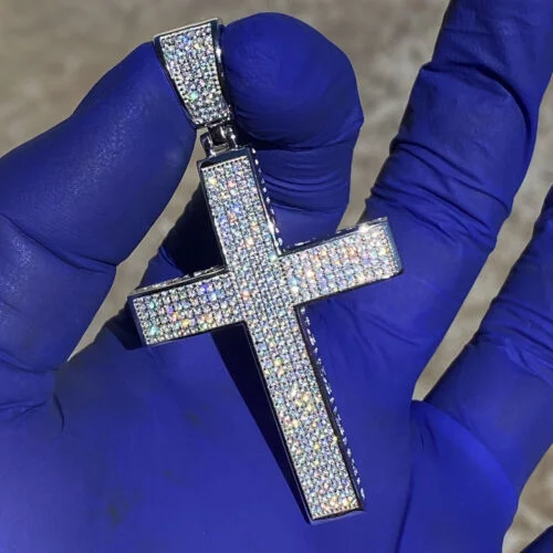 Iced Out Cross Silver Pendant Micro Pave Zircon Hip Hop Neklace-VESSFUL