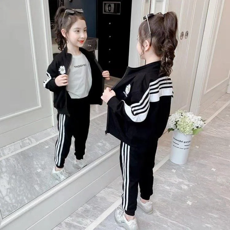 2021 New Autumn Spring Girls Clothing Suits Winter Coat Kids Colored Dots Cotton Sweatshirt Tracksuit Sport Suits Outwear