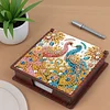 Wooden DIY Red Blue Peacock Diamond Painting Kit Note Box with 160 Papers Gifts