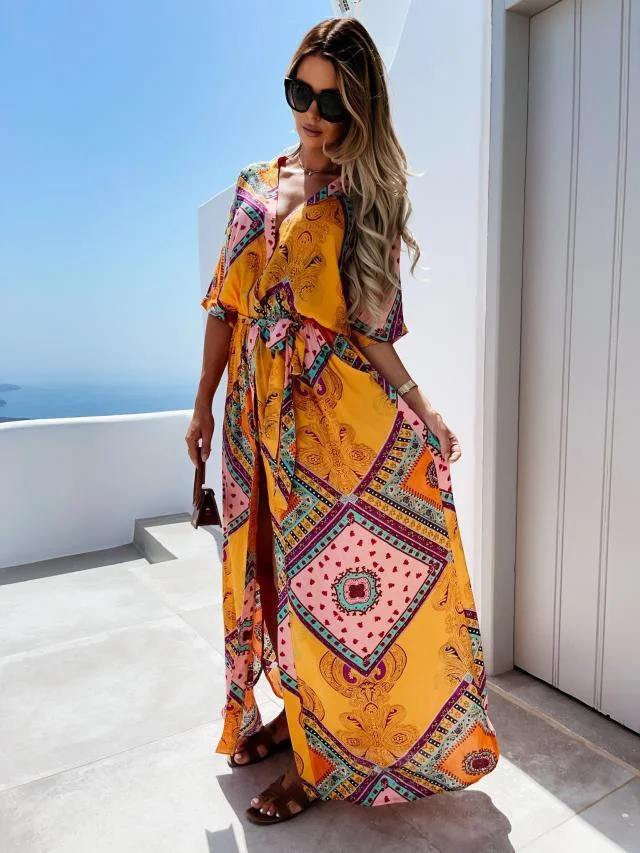 The New Fashion Strappy Waist Print Dress