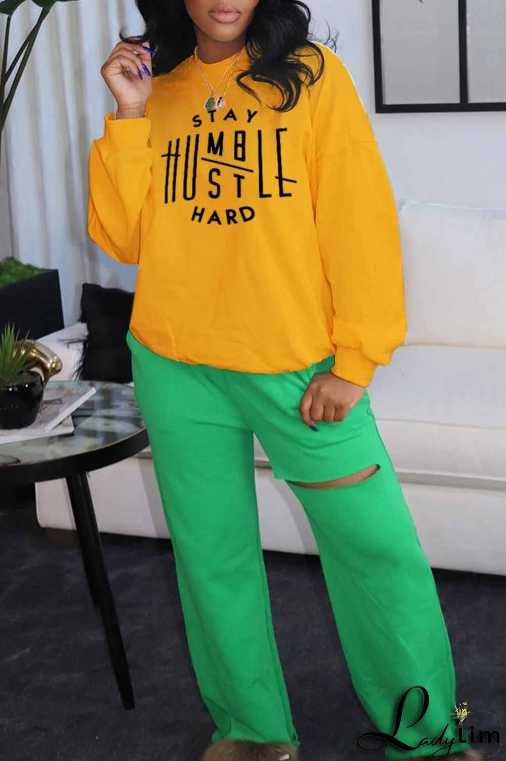 White Fashion Casual Print Split Joint Letter O Neck Tops