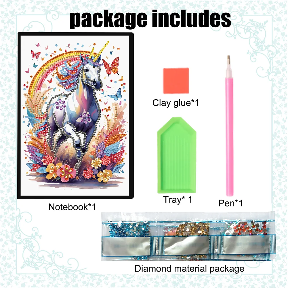 DIY Horse Special Shaped Diamond Painting Diary Book 50 Pages for Adults Kids