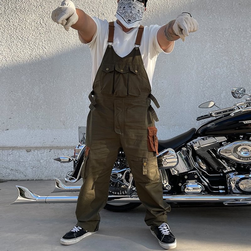 Vintage Canvas Multi-pocket Biker Loose Plus Size Overalls
