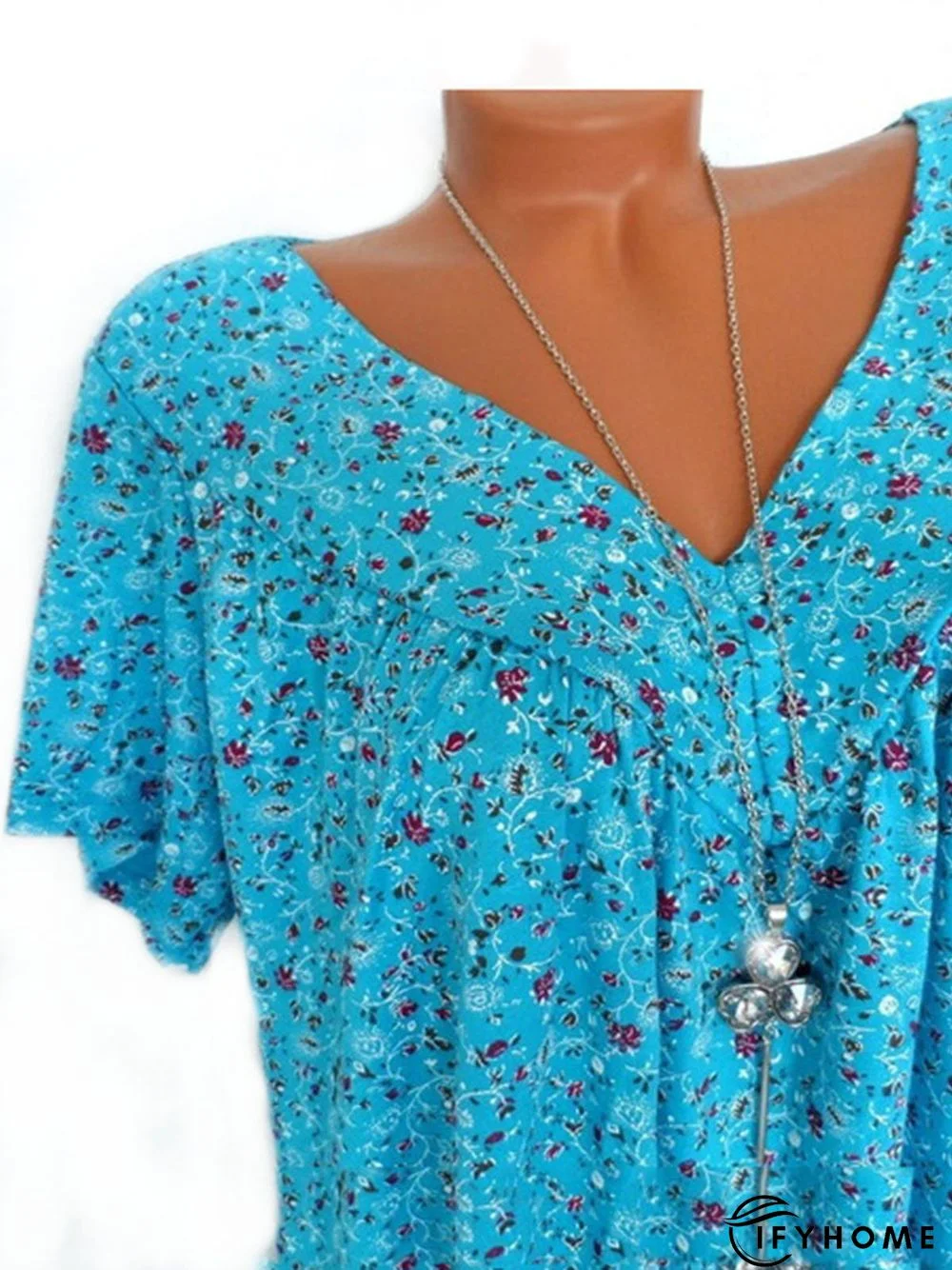 Casual V Neck Floral Short Sleeve Top | IFYHOME