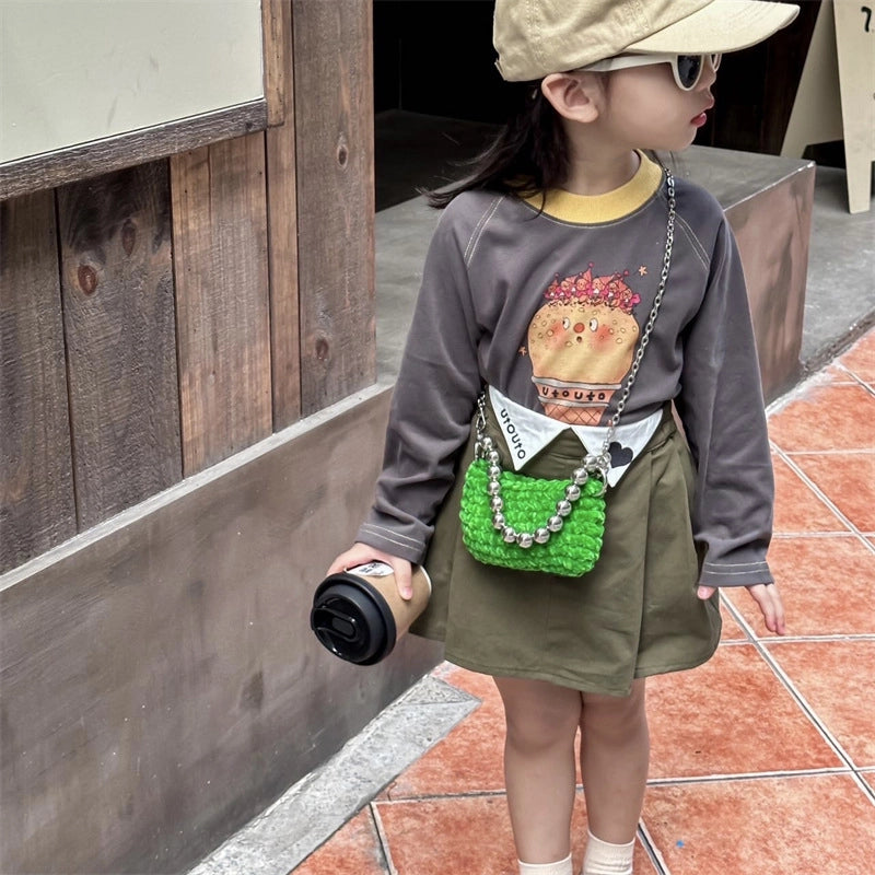 Kid’S Woolen Solid Color Elegant Classic Style Weave Square Open Shoulder Bag