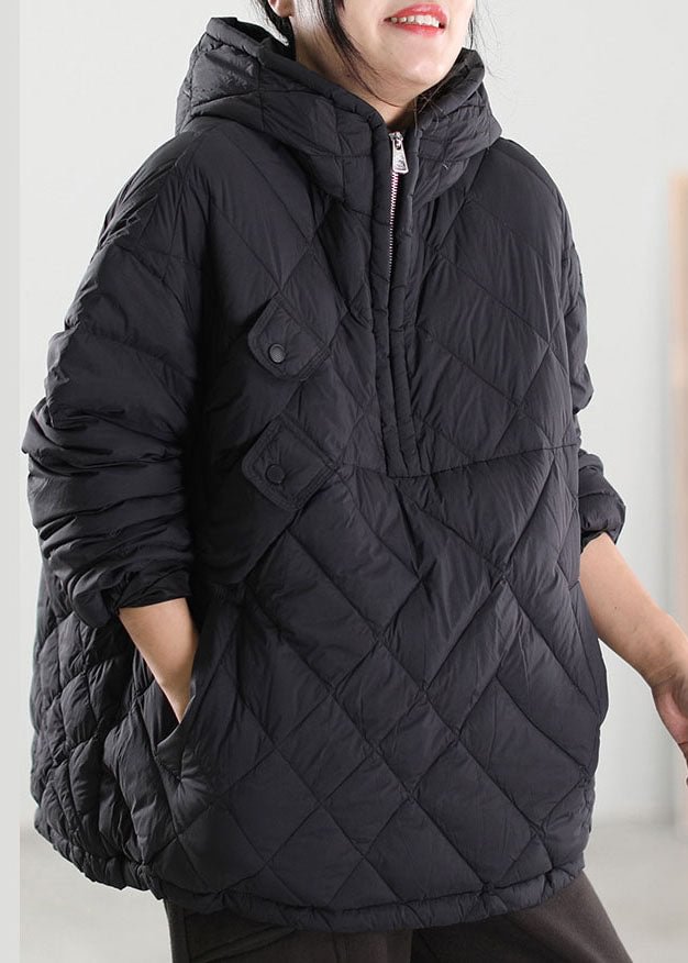 Plus Size Black Hooded Patchwork Duck Down Down Coat Winter CK2955- Fabulory