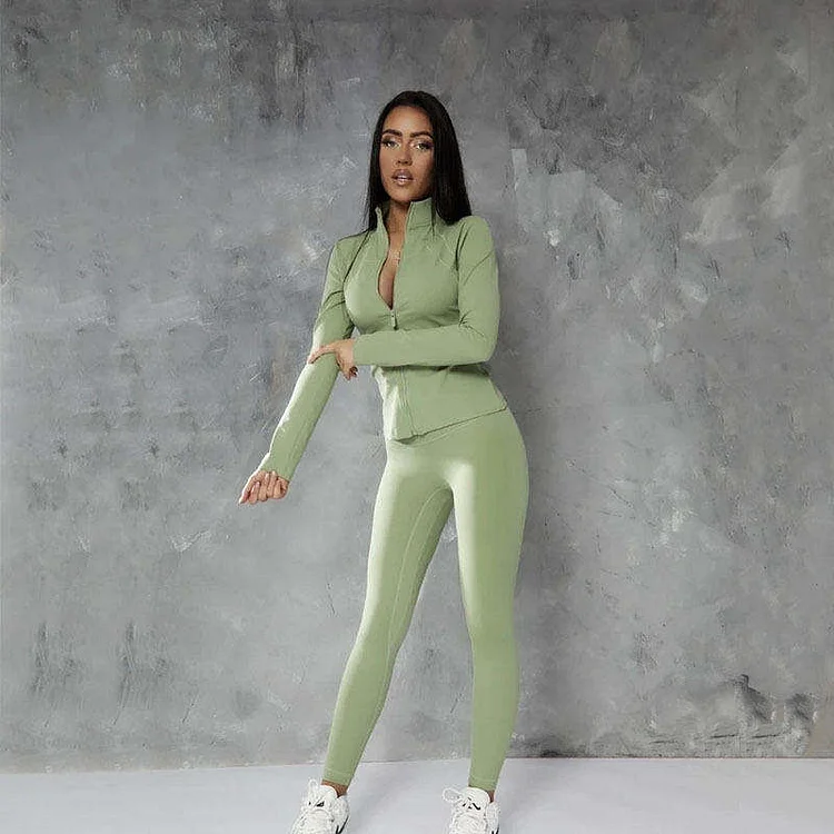 PASUXI Full Sleeve Stand Neck Zipper Tops With Long Joggers Sets Women's Yoga Sport Wear Autumn Outfits Bodysuits For Ladies huanwei
