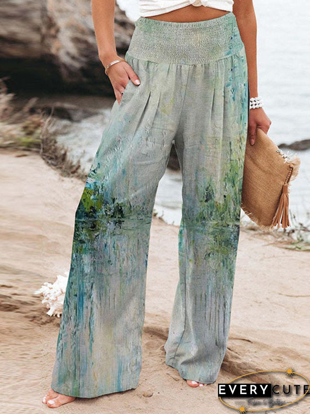 Women'S Pants Printed High Waist Slip Pocket Straight Pants