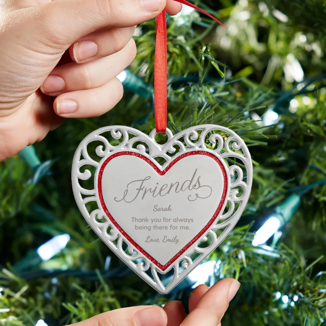 Personalized Silver Heart Ornament, Gifts for Christmas
