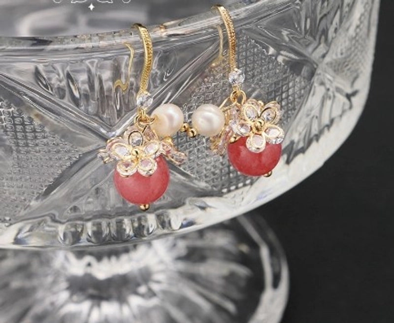 1 Pair 925 Sterling Silver Pearl Flower Drop Earrings
