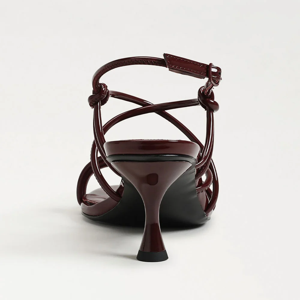 Chic Round Toe Cross Strap Buckle Knot Women's Sandals in Maroon