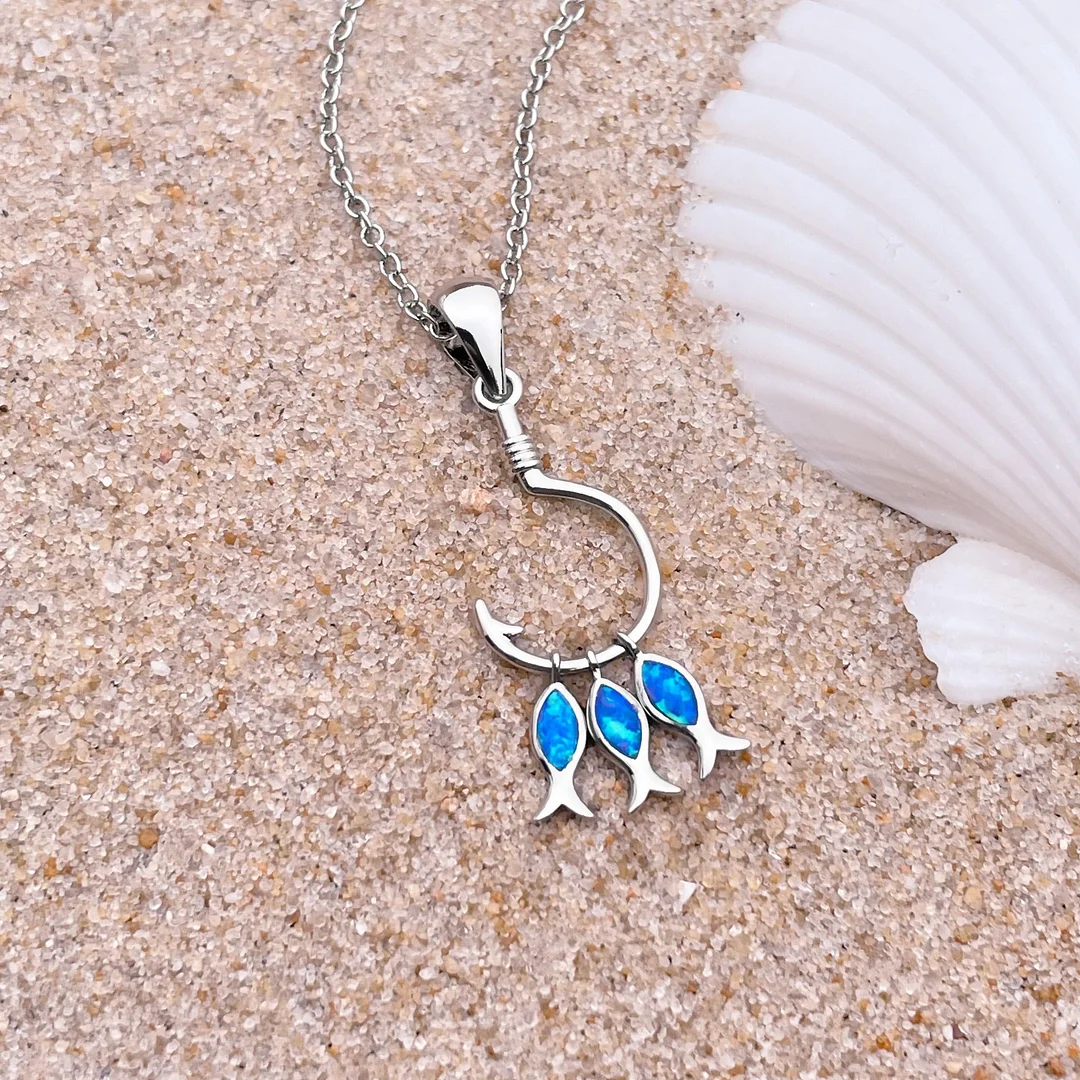 Opal Three Little Fish Necklace